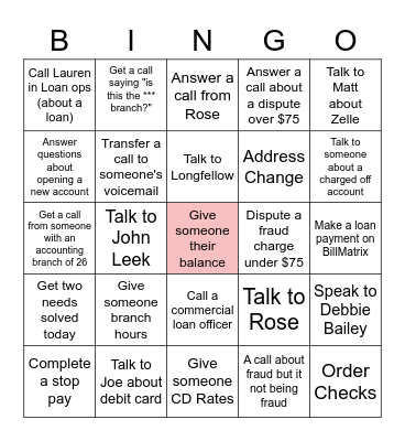 CARE CENTER BINGO Card