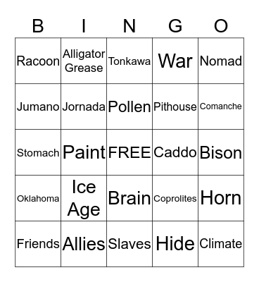 Week 8 reveiw Bingo Card