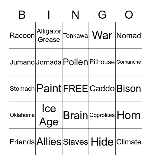 Week 8 reveiw Bingo Card