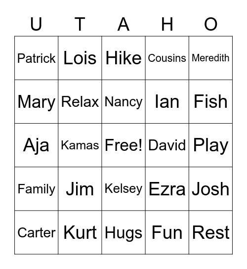 Family Bingo Card