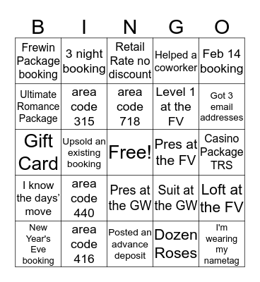Reservations Bingo Fun! Bingo Card