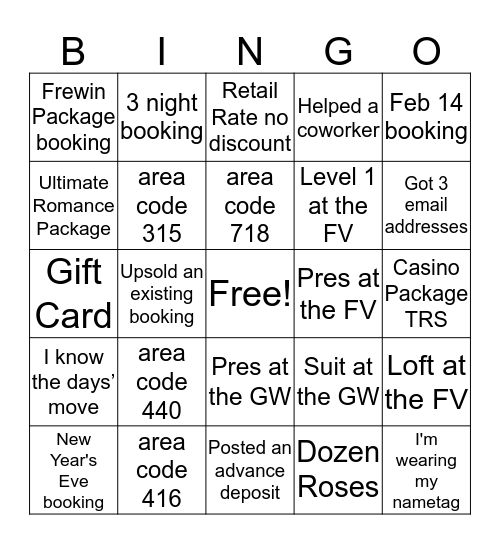 Reservations Bingo Fun! Bingo Card
