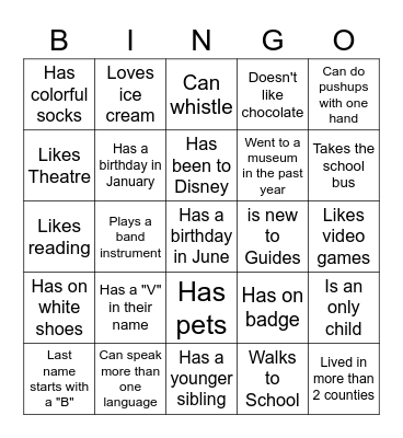 Middle School BINGO: Find someone who... Bingo Card