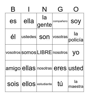 Spanish Bingo Card