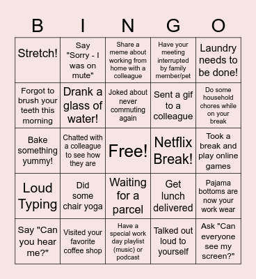 Remote Work Bingo Card