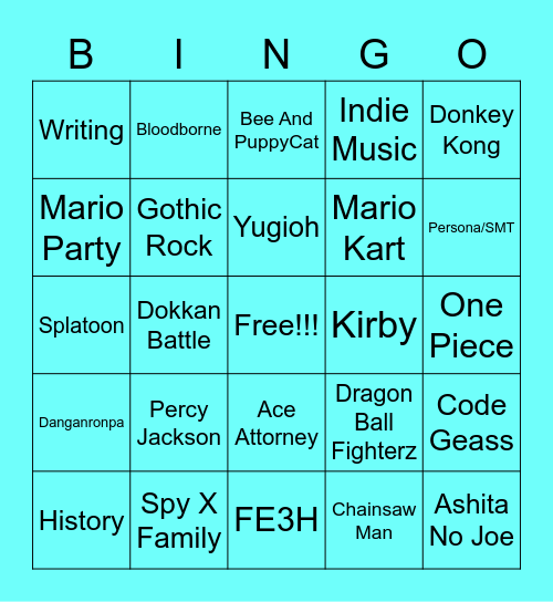My Interests Bingo Card