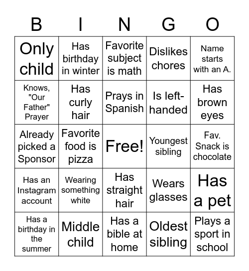 Untitled Bingo Card