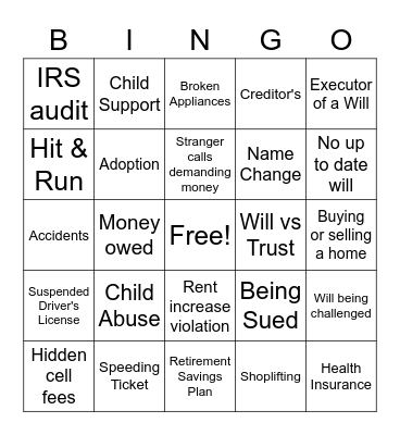 Financial Bingo Card