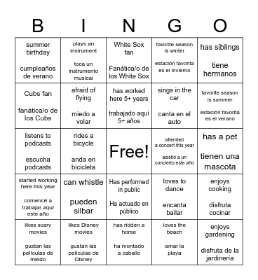 Untitled Bingo Card