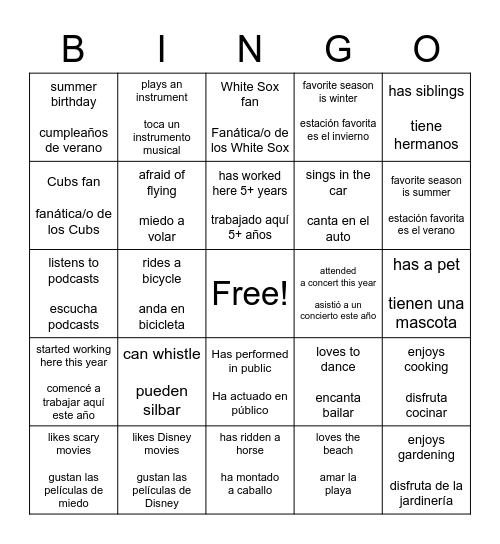 Untitled Bingo Card