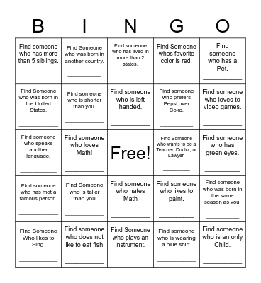 Find Someone Who Bingo Card