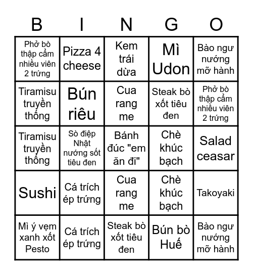 The Virtual Buffet Bingo - Minh's Bingo Card