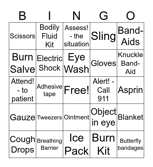 First Aid BINGO!! Bingo Card