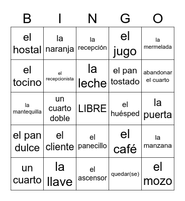Hotel V1 Bingo Card