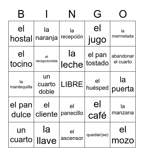 Hotel V1 Bingo Card