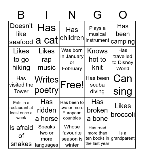 Human Bingo Card