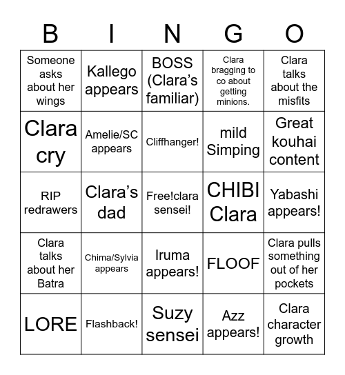 Claralala Bingo!!! Bingo Card
