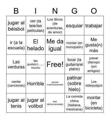 ¿QUÉ TE GUSTA HACER? Bingo Card