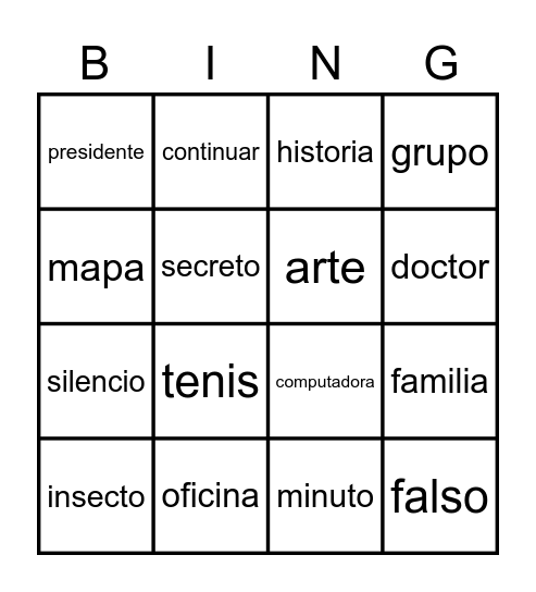Cognados Bingo Card