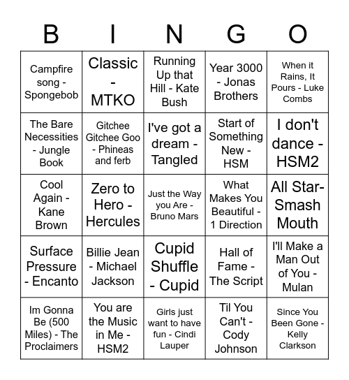 Music BINGO Card