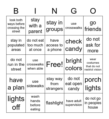 Halloween Safety Bingo Card