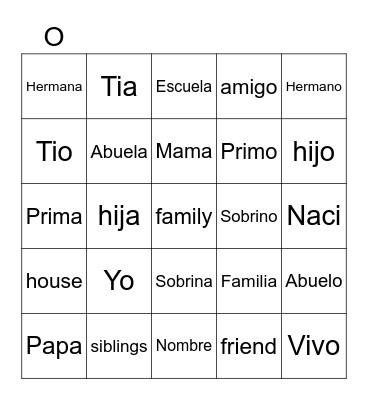Familia Bingo Card