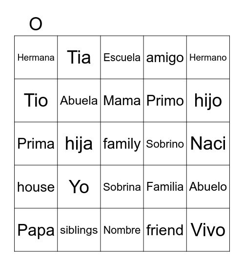 Familia Bingo Card
