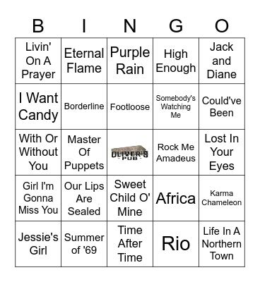 1980s Music Bingo Card