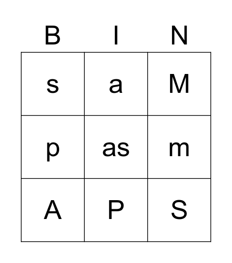Letters & Sight Words 1 Bingo Card