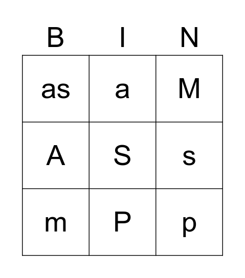 Letters & Sight Words 1 Bingo Card