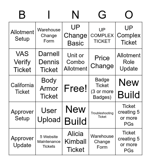 eQuip Ticket Bingo Card