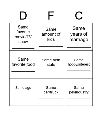 Connections Dinner Bingo Card