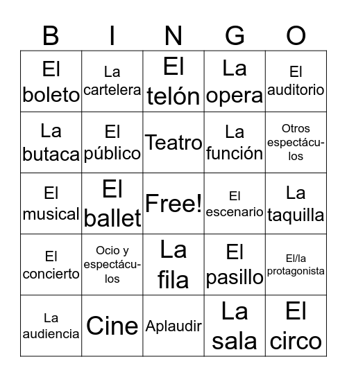 Spanish 3 Chapter 6 bingo A Bingo Card