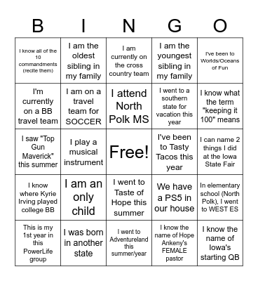 Getting 2 Know My Homes 1 Bingo Card