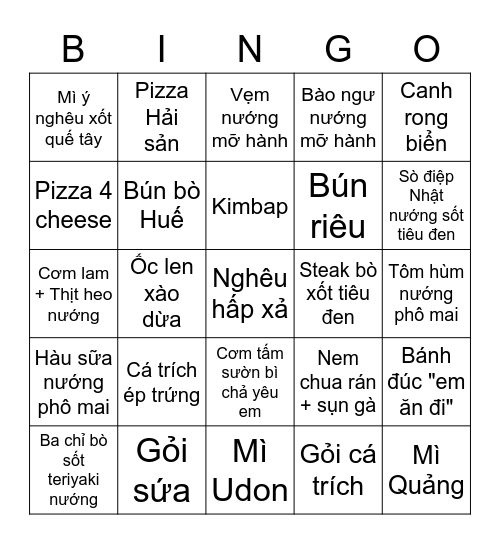 The Virtual Buffet Bingo - Trinh Bingo Card