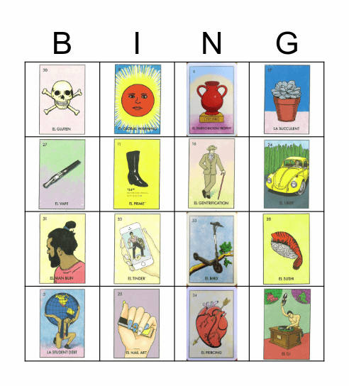 Millennial Lotería 4x4 Final Bingo Card