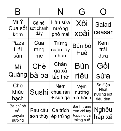The Virtual Buffet Bingo - Nhung Bingo Card