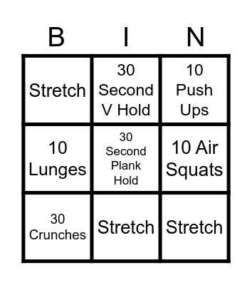NSA Clin Ops Stretch & Exercise Bingo Card