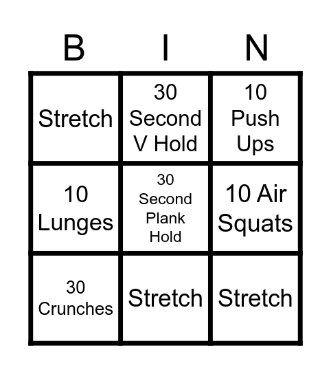 NSA Clin Ops Stretch & Exercise Bingo Card