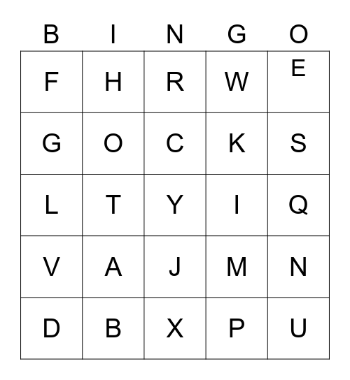 ASL Alphabet Bingo Card