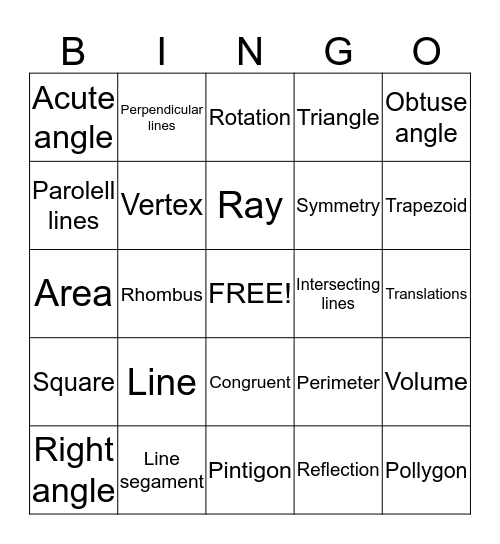 Geometry Bingo Card