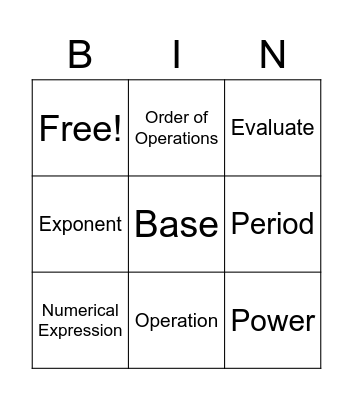 Vocabulary Bingo Card