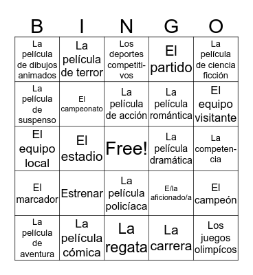 Spanish 3 Chapter 6 bingo B Bingo Card