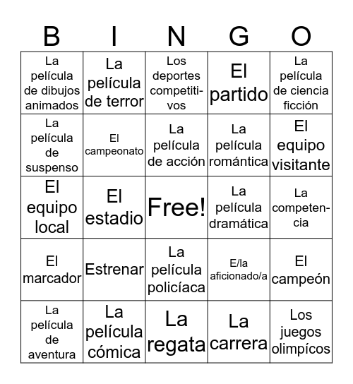 Spanish 3 Chapter 6 bingo B Bingo Card