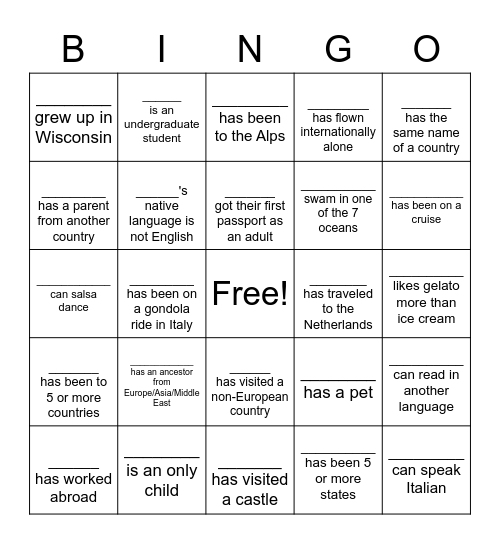 Bingo 1 Bingo Card