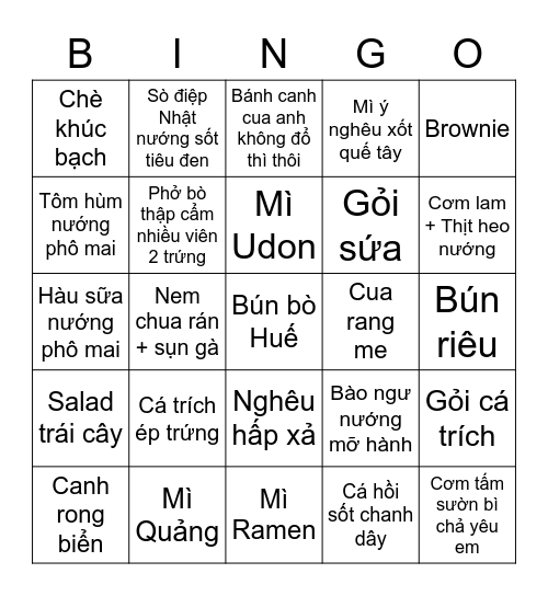 The Virtual Buffet Bingo - Hằng's Bingo Card