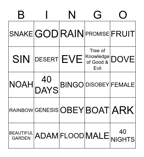 ADAM, EVE, & NOAH Bingo Card