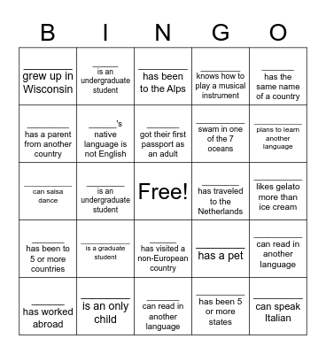 Bingo 1 Bingo Card