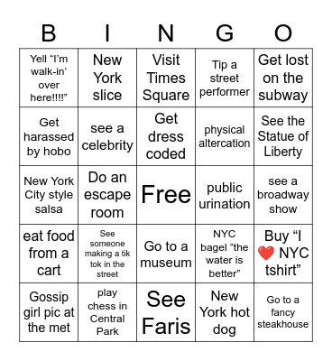 california girls take nyc ❤️ Bingo Card