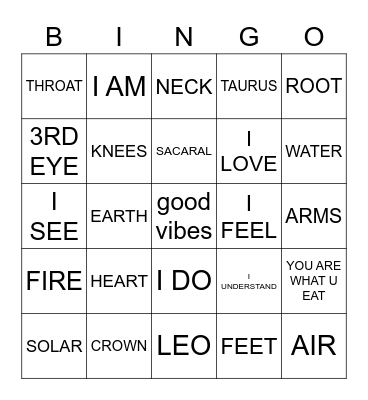 CHAKRA BINGO Card